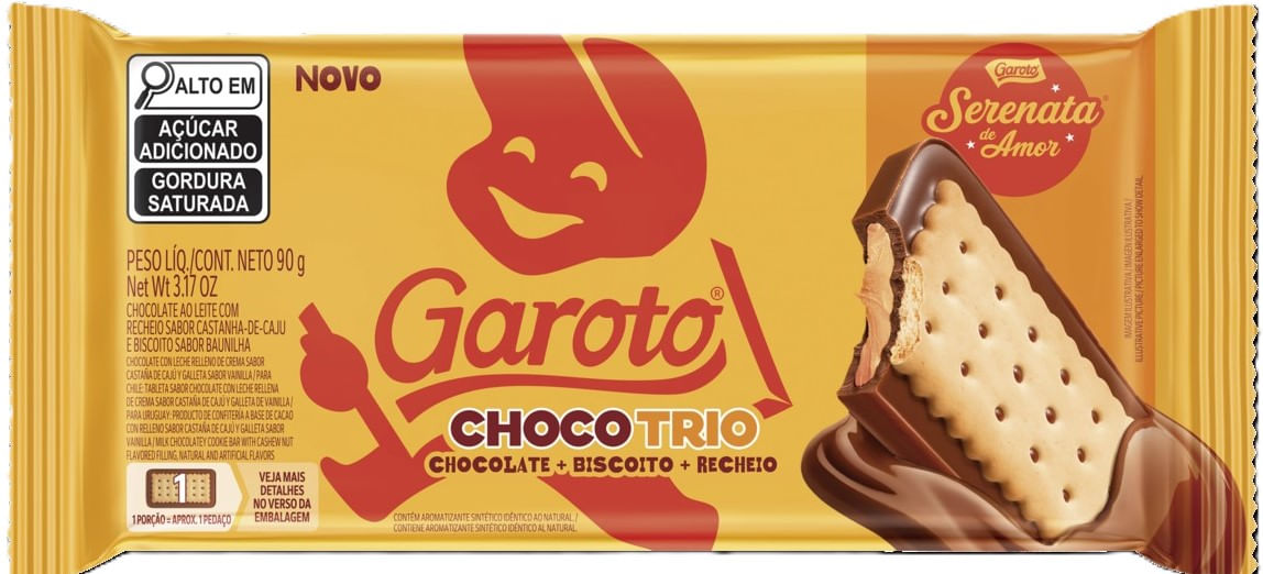 Chocolate Ao Leite Recheio Serenata De Amor Garoto Chocotrio Barra 90g
