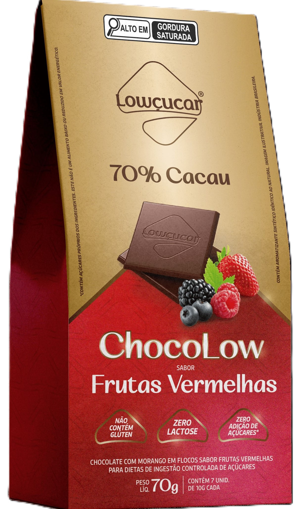 CHOCOLATE 70% CACAU SABOR FRUTAS VERMELHAS ZERO LACTOSE LOWÇUCAR