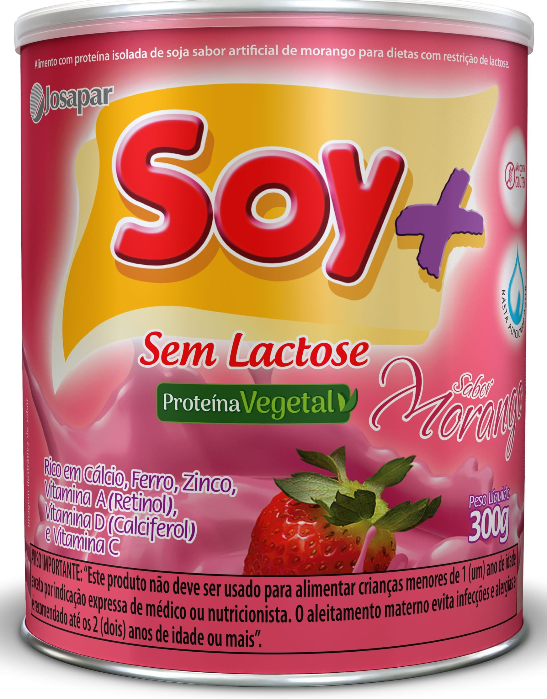 Alimento Em Pó Soy+ Sem Lactose Sabor Morango Lata 300g