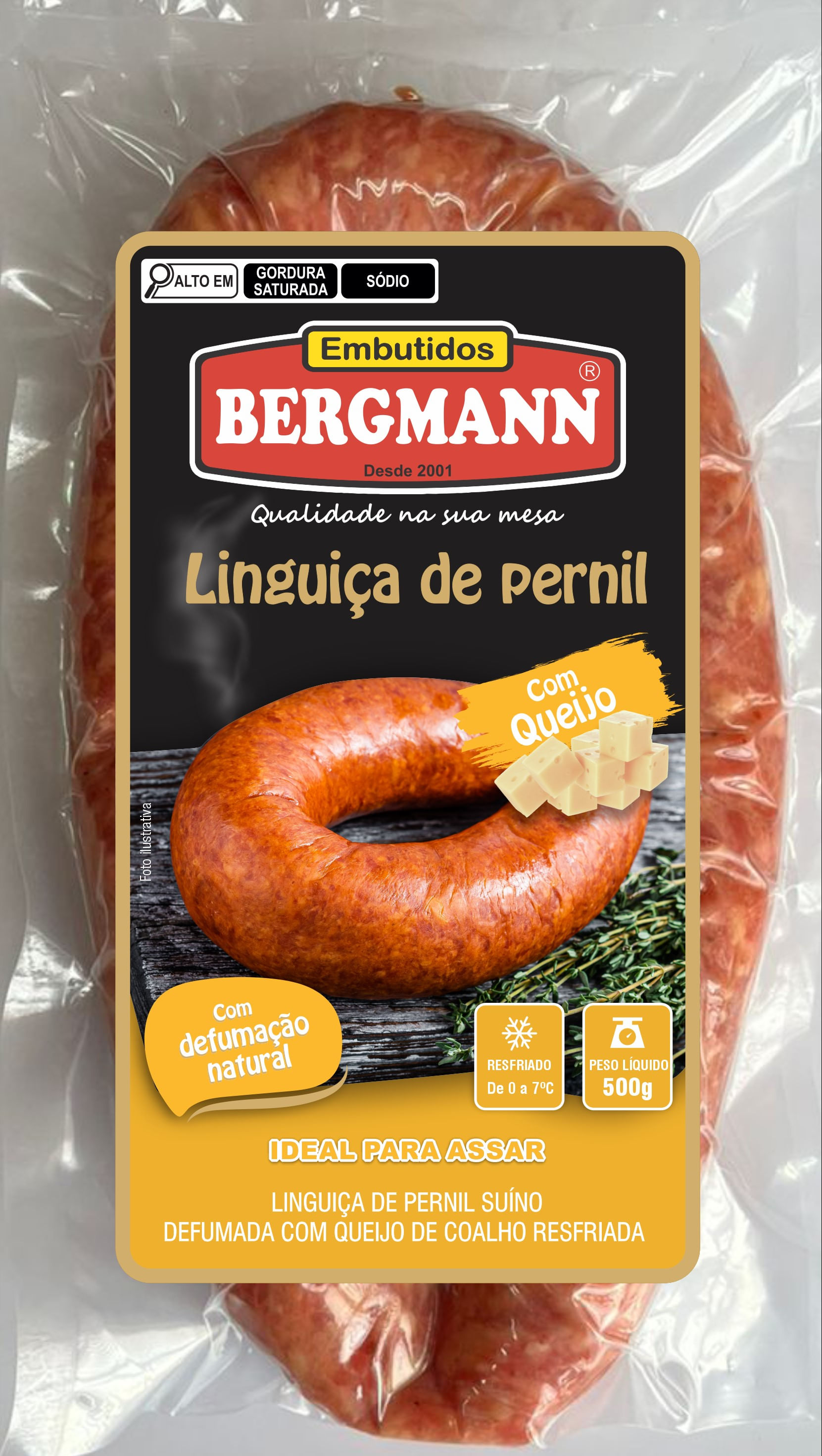 Linguiça De Pernil Suíno Bergmann Defumada Com Queijo De Coalho Resfriada 500g