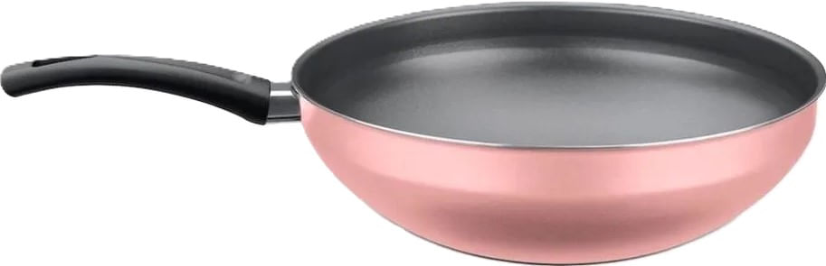 Frigideira Wok Oriental Aluminio Com Revestimento Antaderente Linha Essencial Rosa Light 28cm